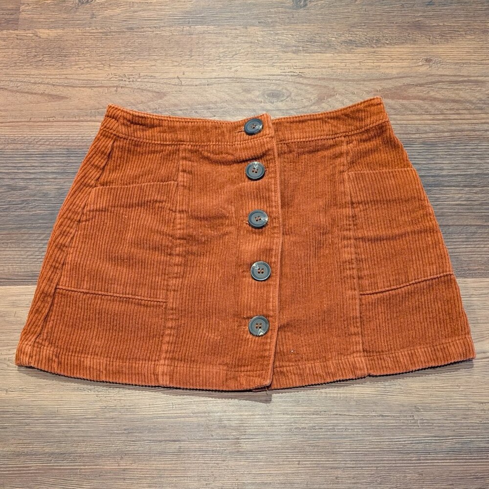 Chloe and Katie Burnt Orange Colored Corduroy Button Up Mini Skirt